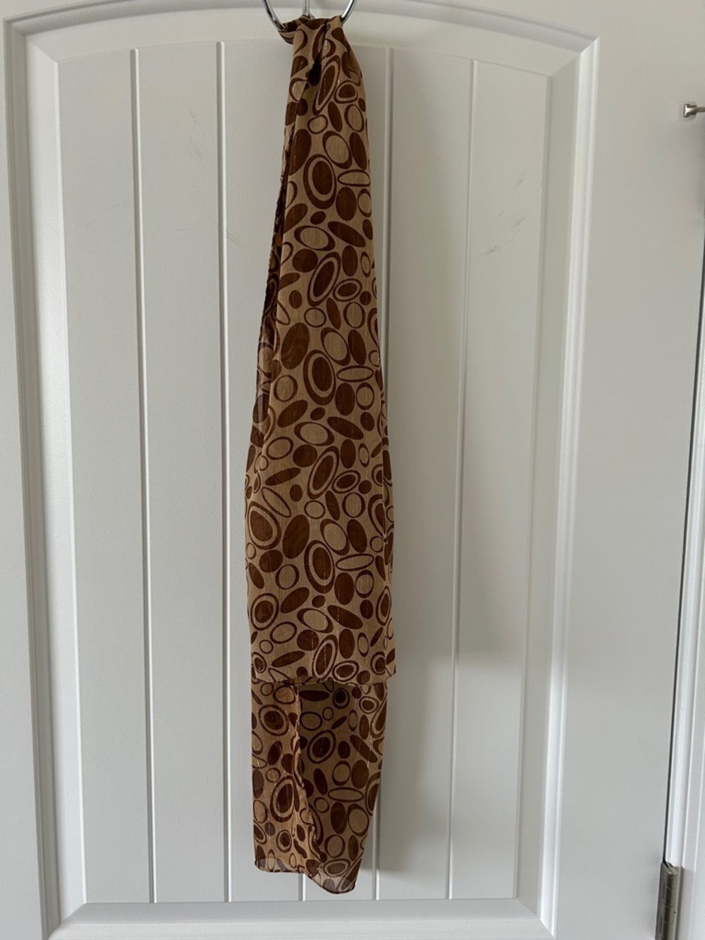 Women’s Brown Patterned Scarf - Tan and Dark Brown with Gold Threads
